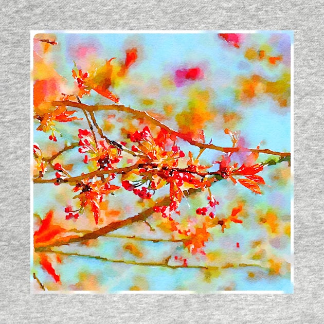 Watercolor Red Floral Branch by greenoriginals